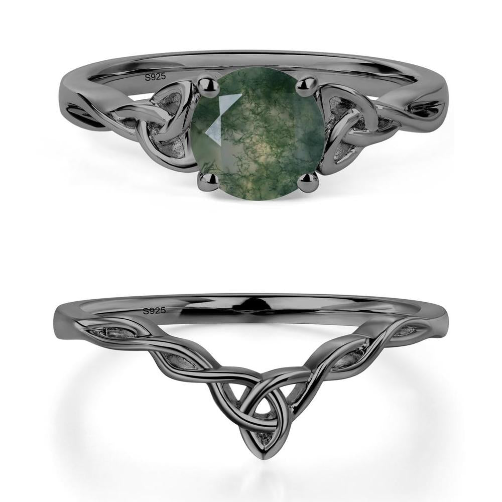 Round Cut Moss Agate Celtic Ring - LUO Jewelry #metal_black finish sterling silver