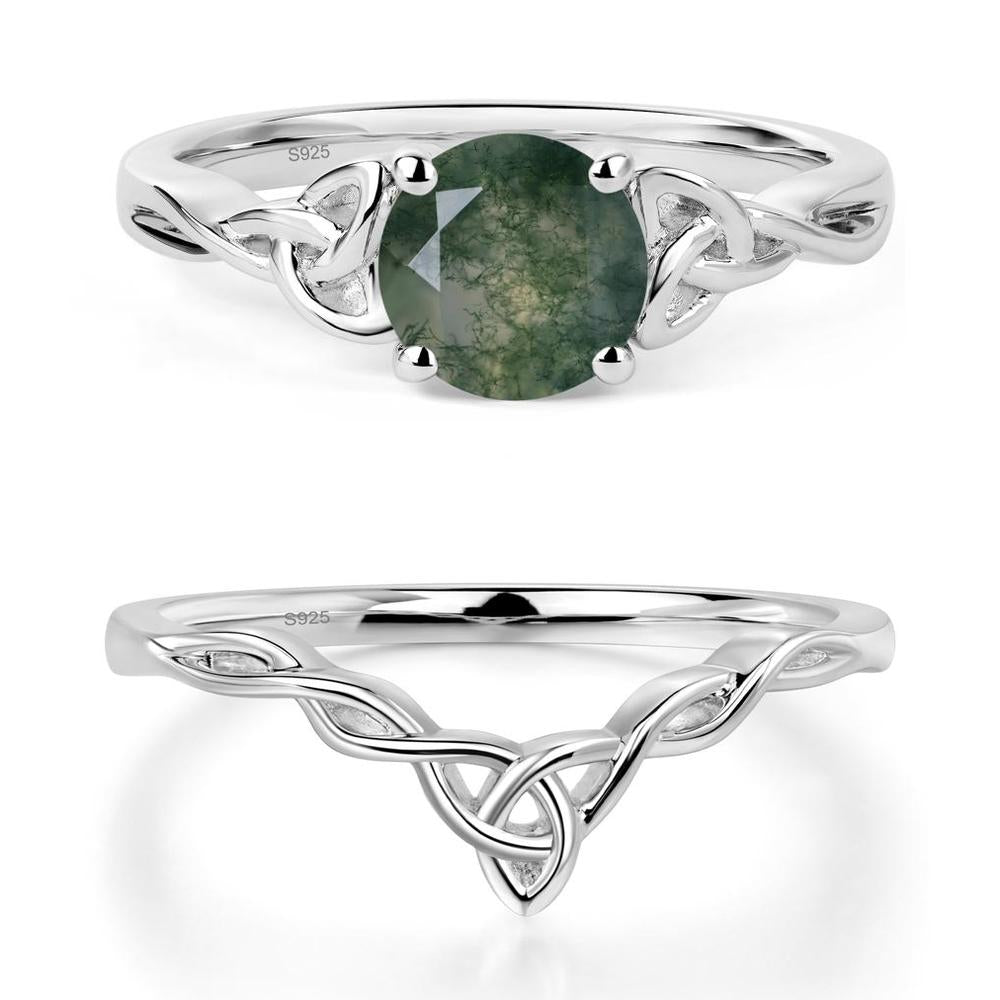Round Cut Moss Agate Celtic Ring - LUO Jewelry #metal_sterling silver