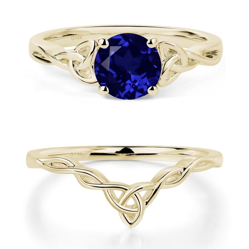 Round Cut Sapphire Celtic Ring - LUO Jewelry #metal_14k yellow gold