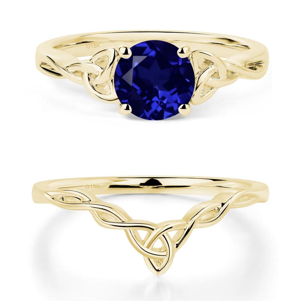 Round Cut Sapphire Celtic Ring - LUO Jewelry #metal_18k yellow gold