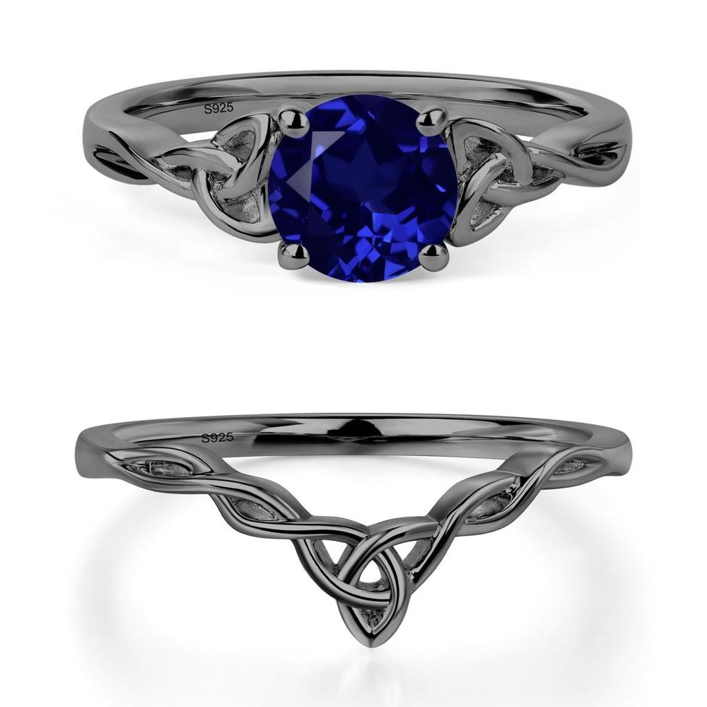 Round Cut Sapphire Celtic Ring - LUO Jewelry #metal_black finish sterling silver