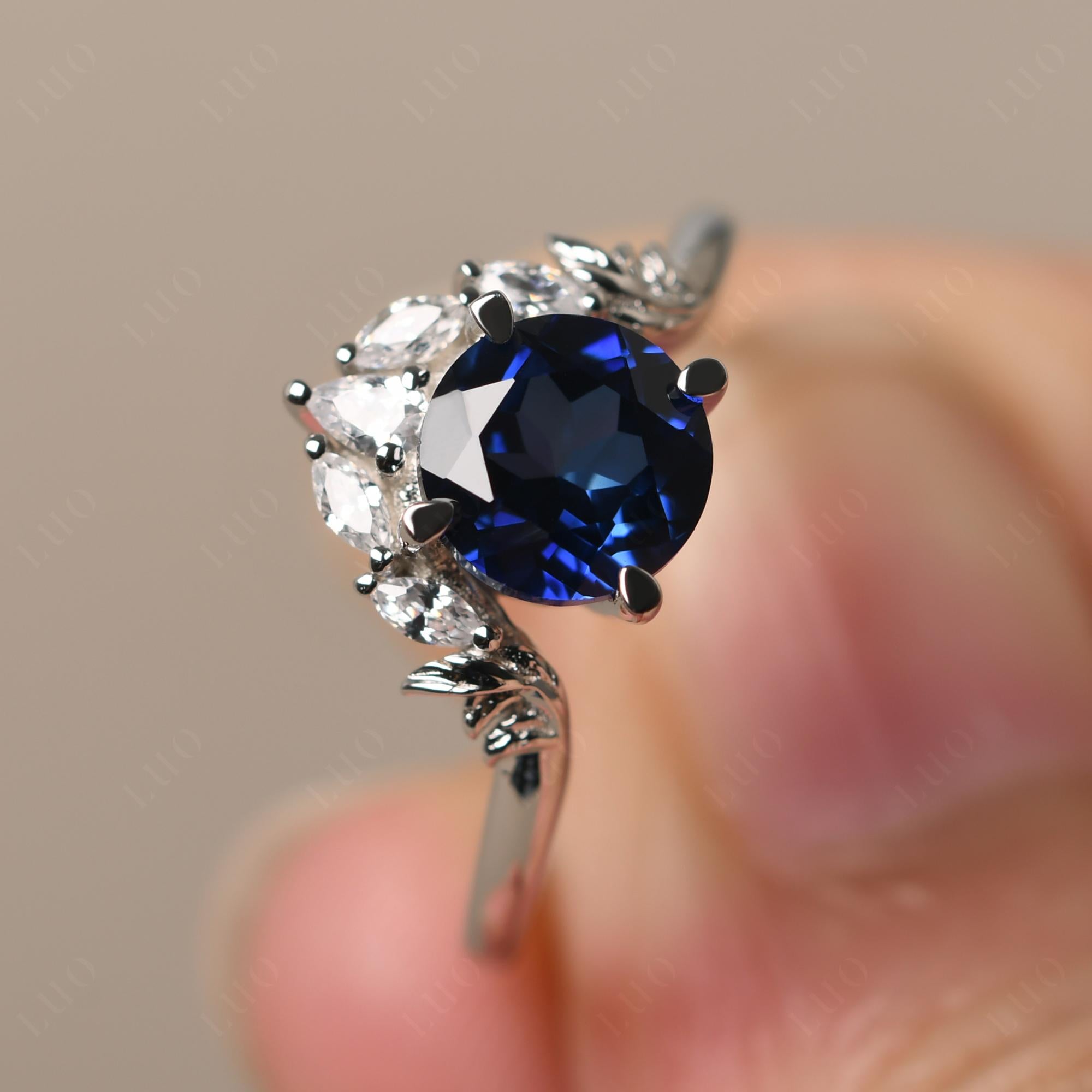 Sapphire Ring with Marquise Side Stone - LUO Jewelry 