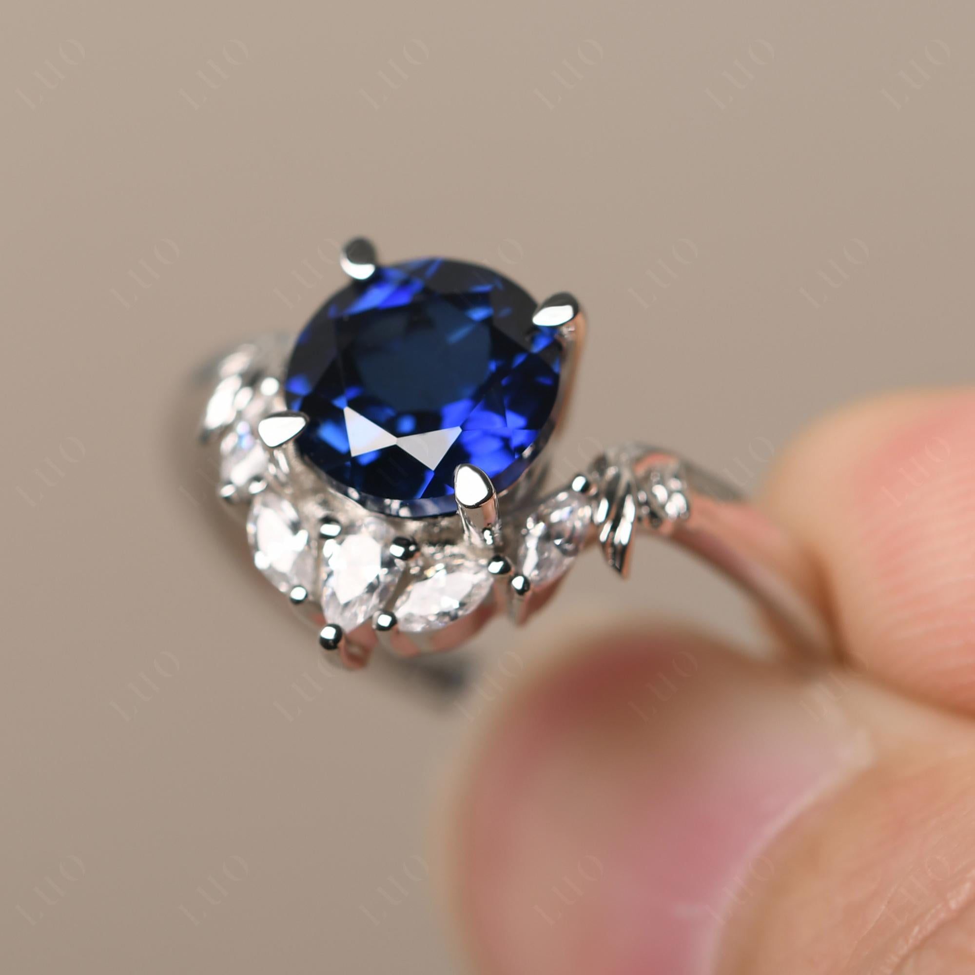 Sapphire Ring with Marquise Side Stone - LUO Jewelry 