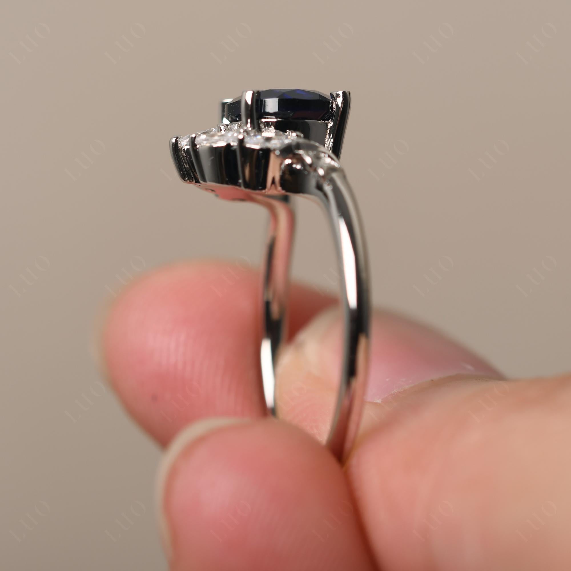 Sapphire Ring with Marquise Side Stone - LUO Jewelry 