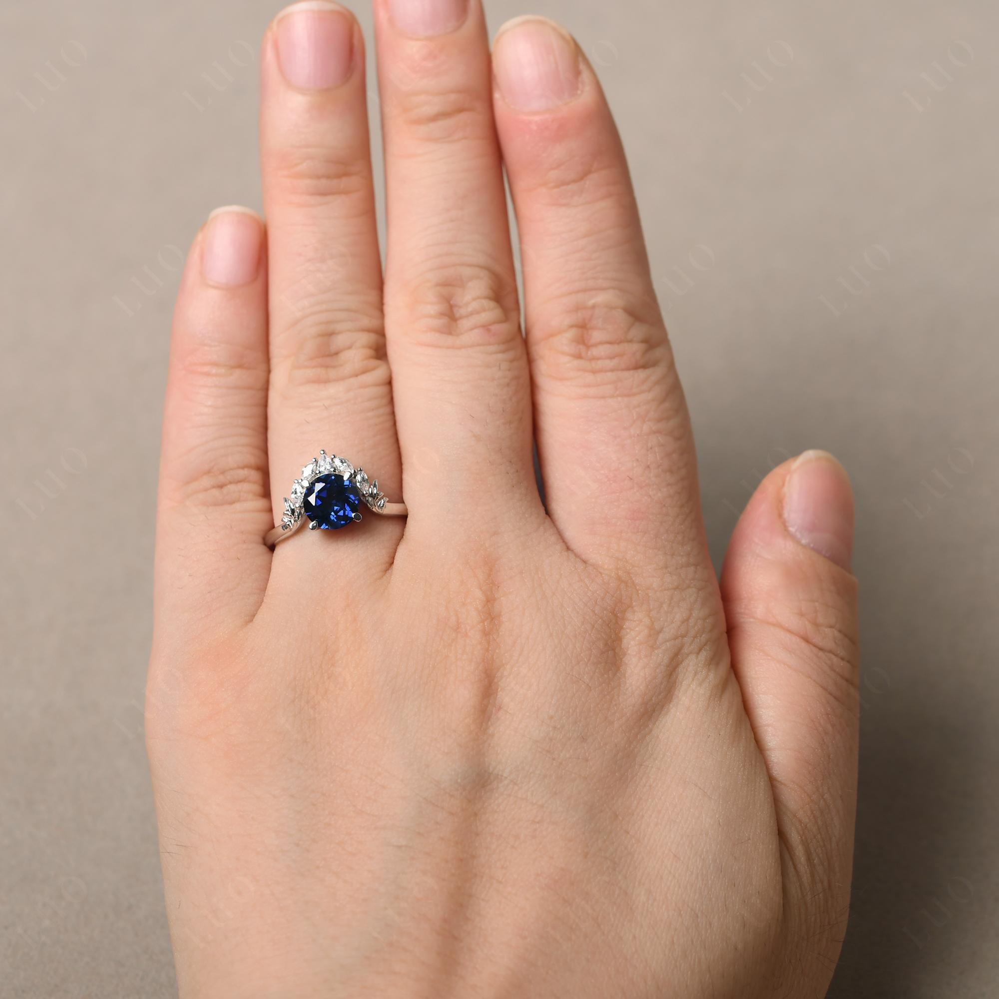 Sapphire Ring with Marquise Side Stone - LUO Jewelry 