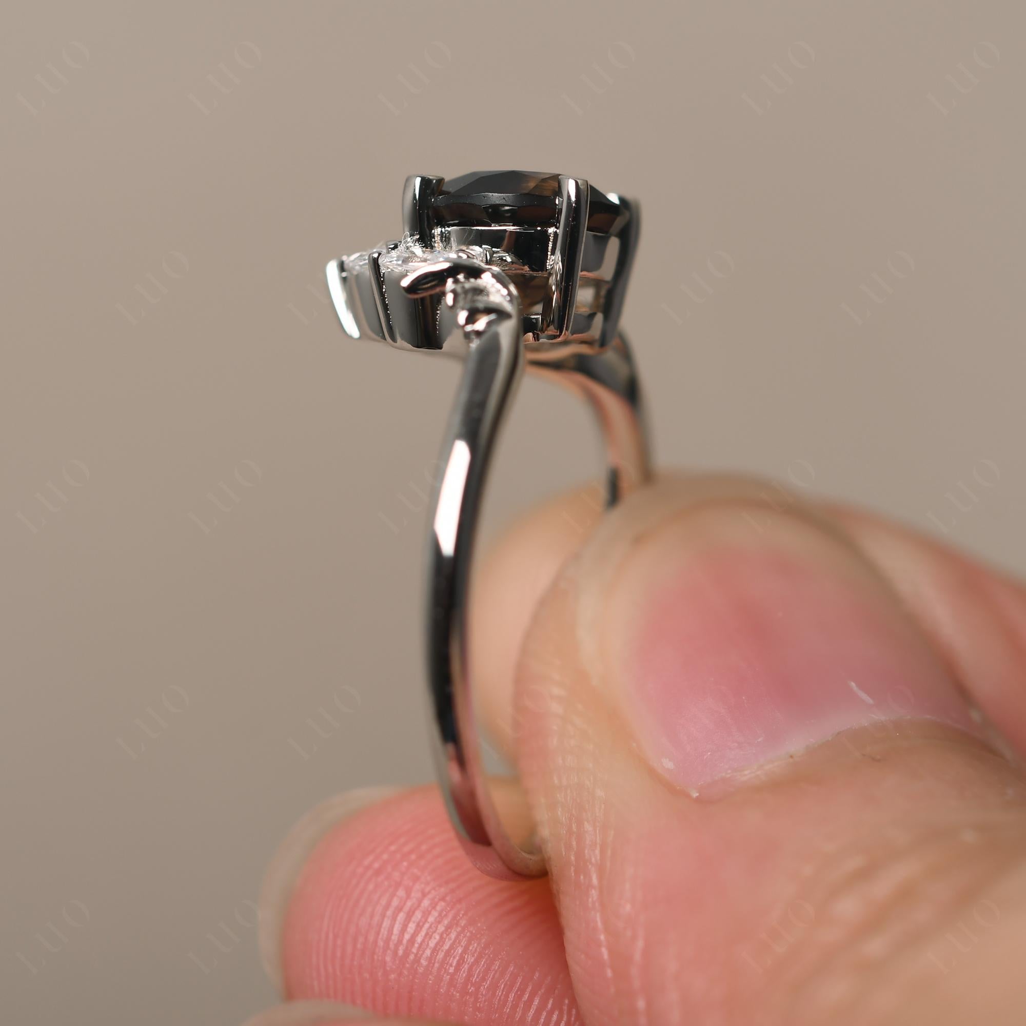 Smoky Quartz Ring with Marquise Side Stone - LUO Jewelry 