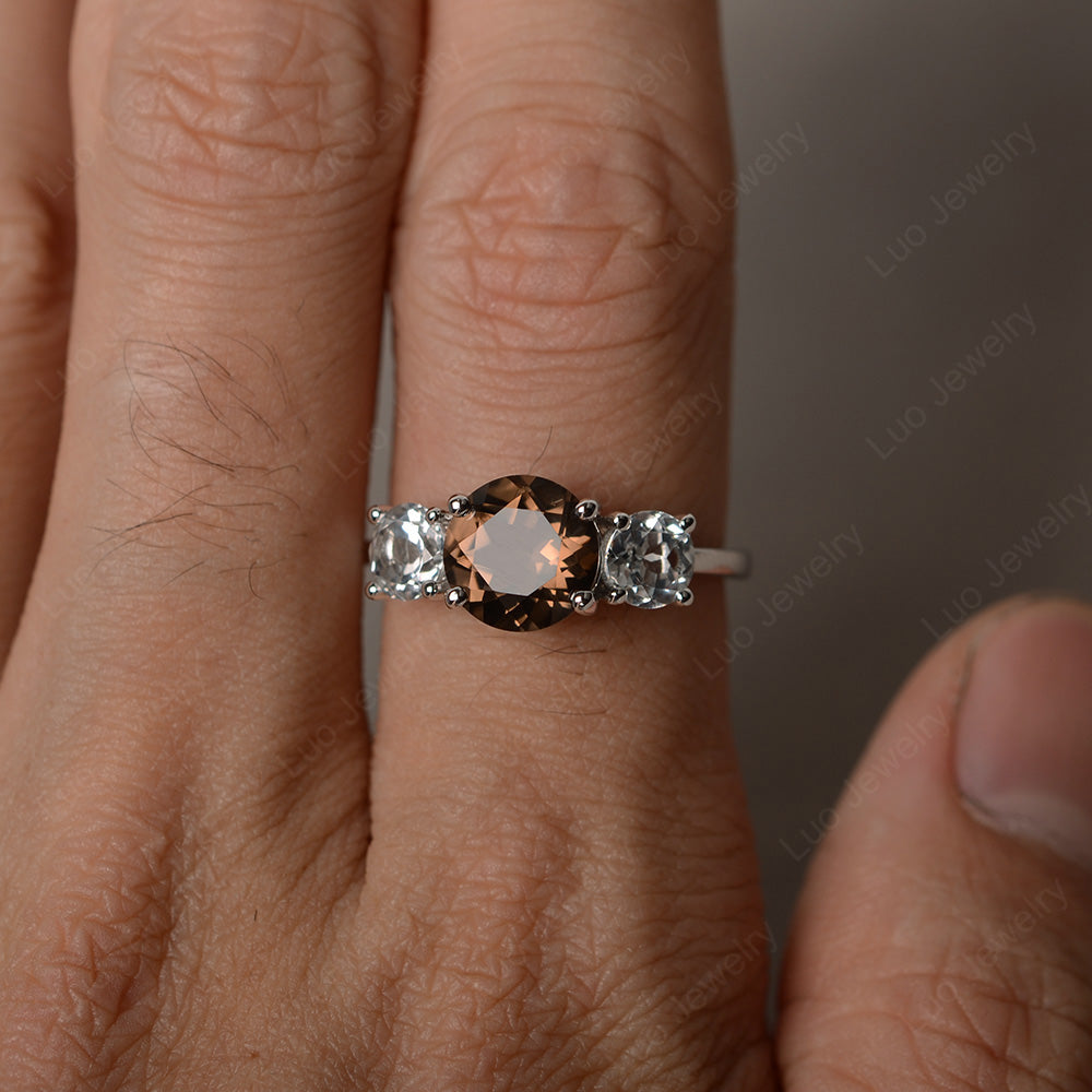 3 Stone Ring Smoky Quartz  Engagement Ring - LUO Jewelry