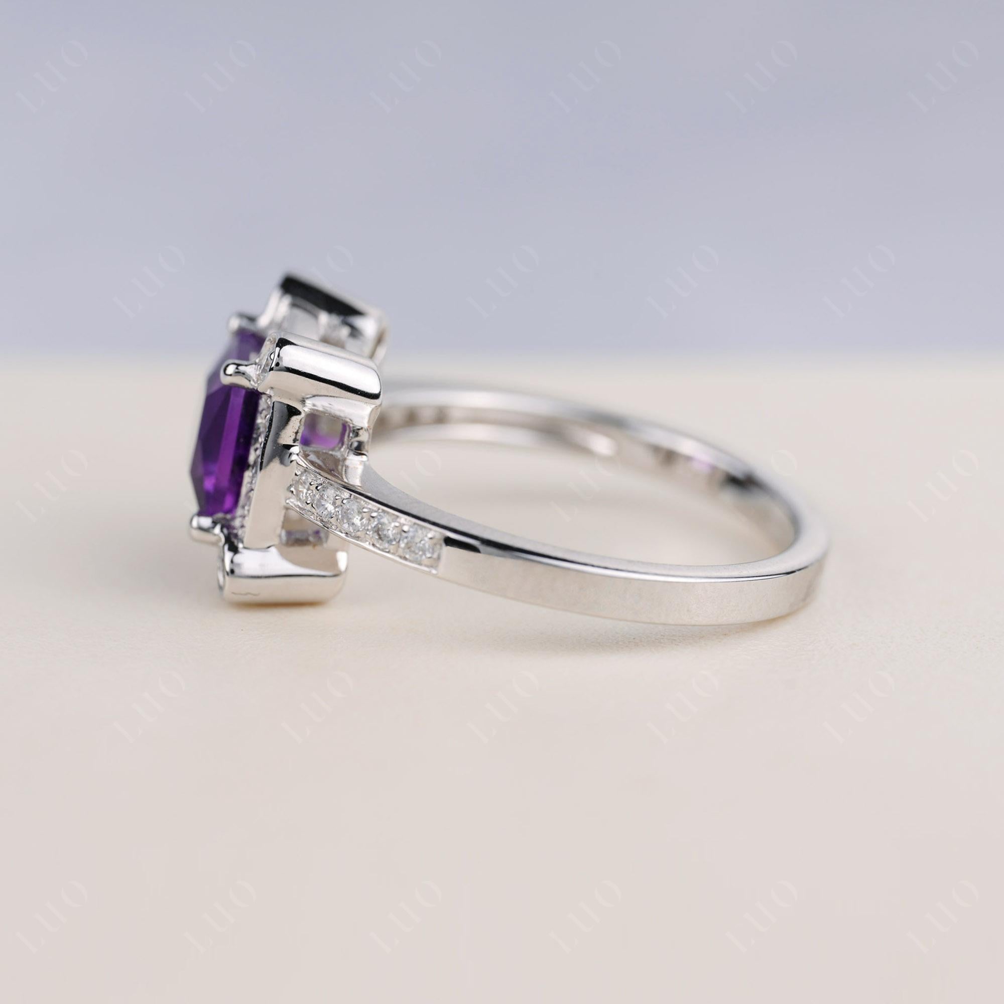 Princess Cut Amethyst Halo Statement Ring - LUO Jewelry 