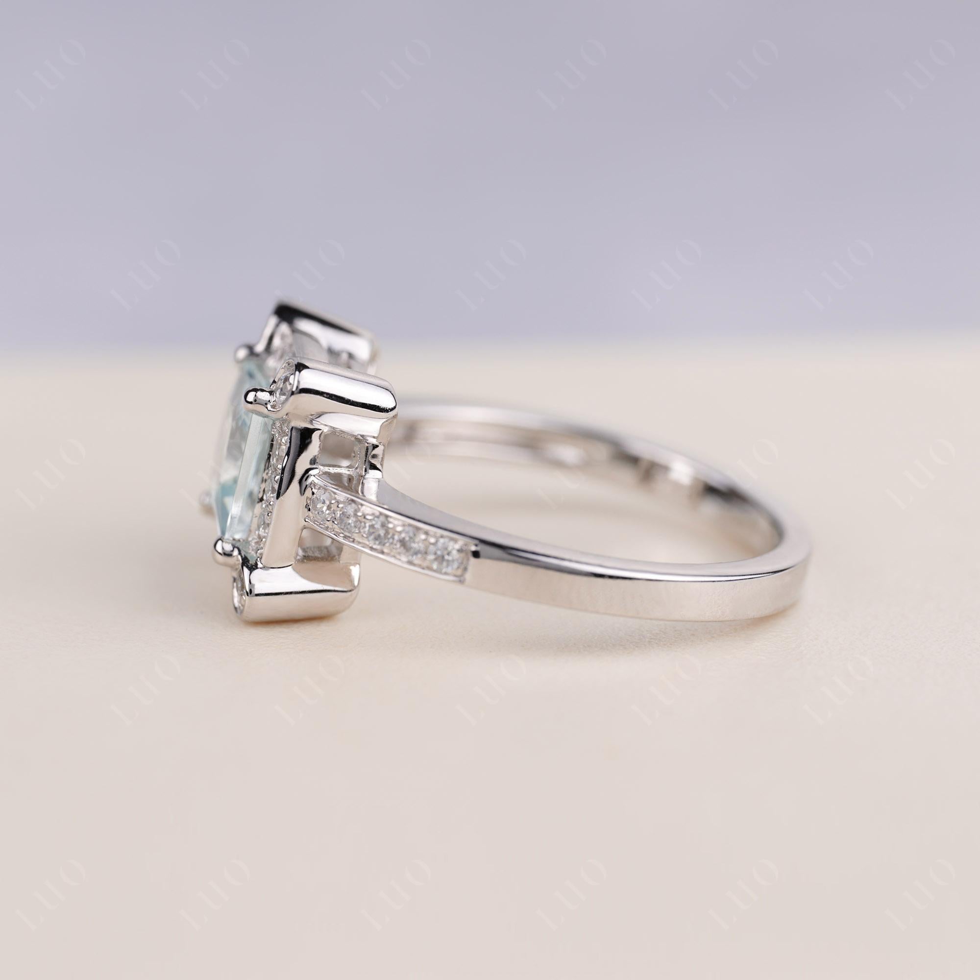 Princess Cut Aquamarine Halo Statement Ring - LUO Jewelry 