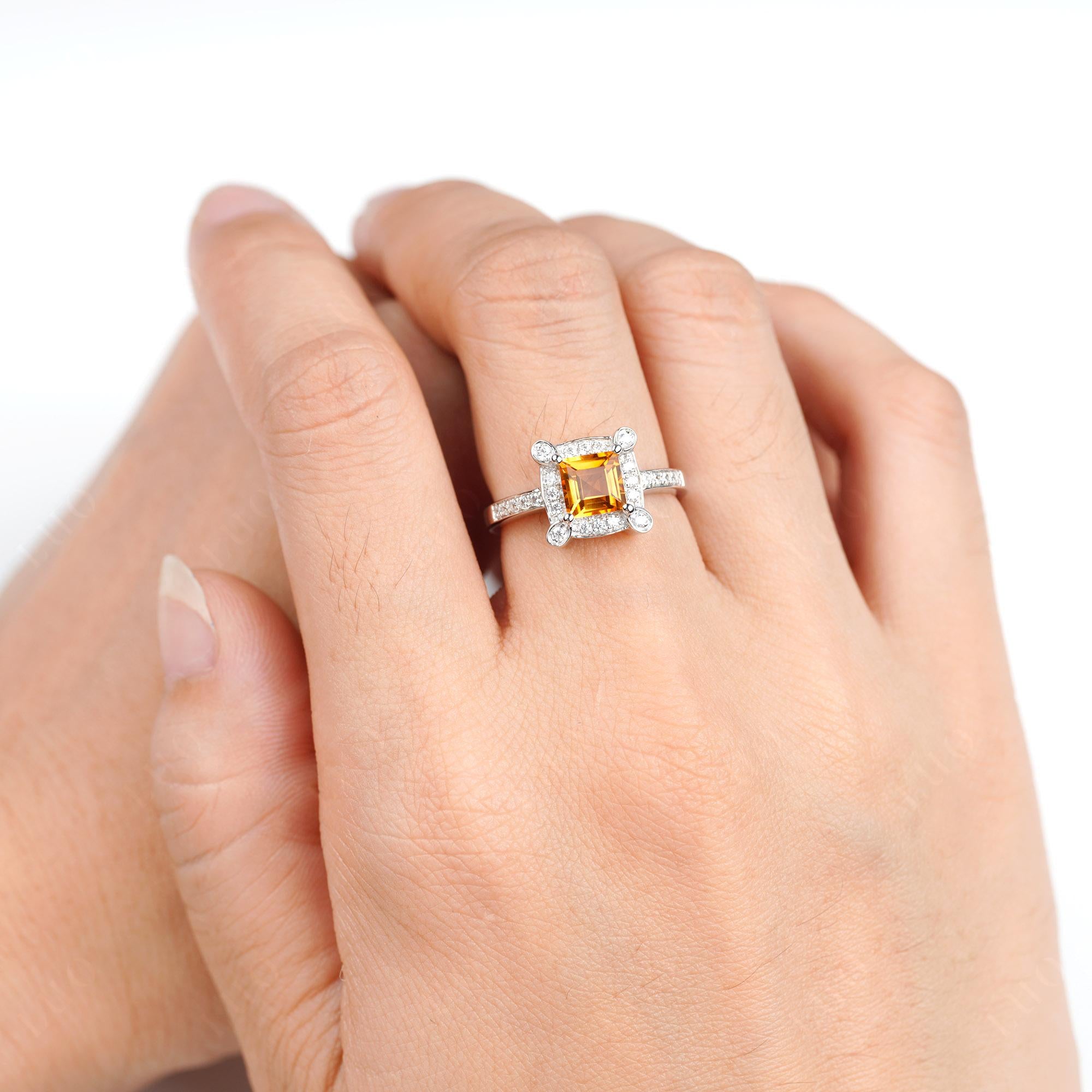 Princess Cut Citrine Halo Statement Ring - LUO Jewelry 