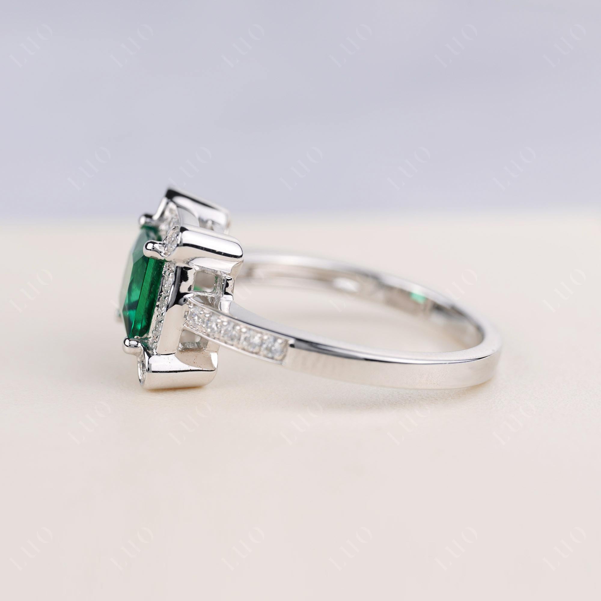 Princess Cut Emerald Halo Statement Ring - LUO Jewelry 