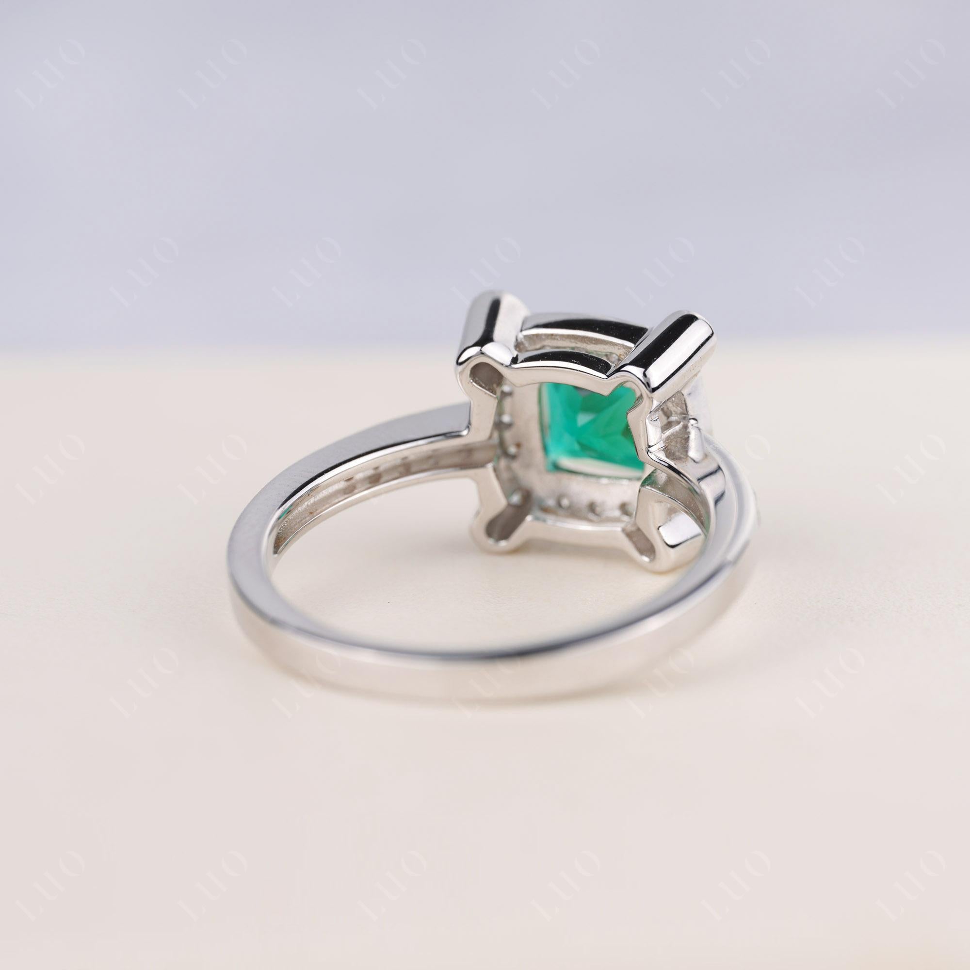 Princess Cut Emerald Halo Statement Ring - LUO Jewelry 