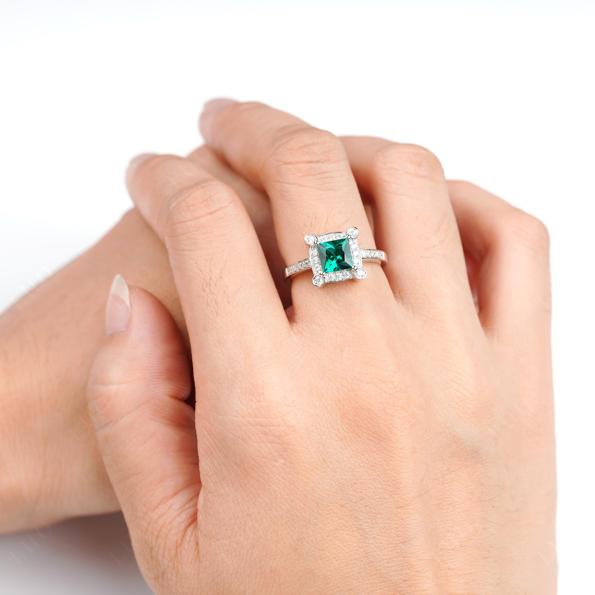 Princess Cut Emerald Halo Statement Ring - LUO Jewelry 