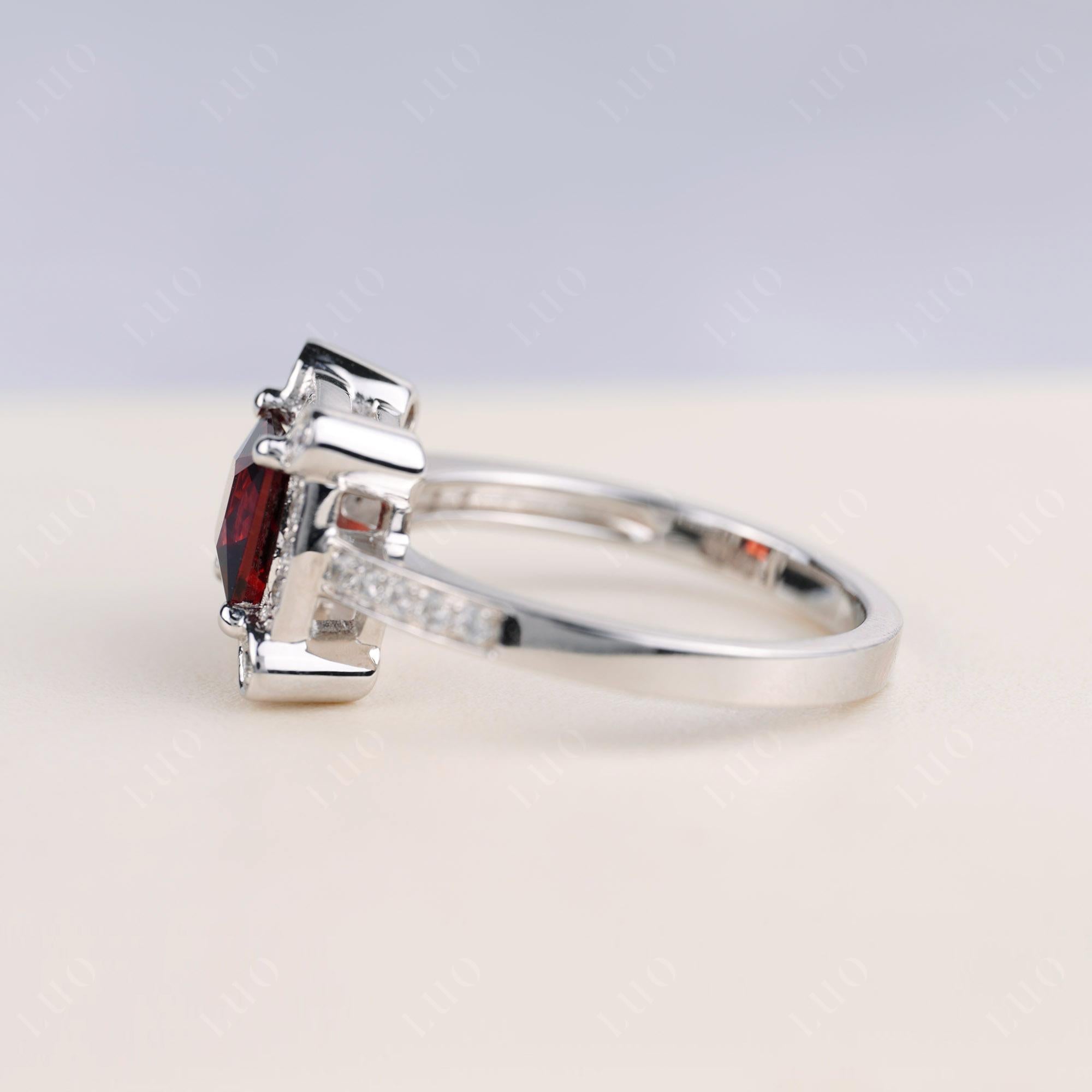 Princess Cut Garnet Halo Statement Ring - LUO Jewelry 