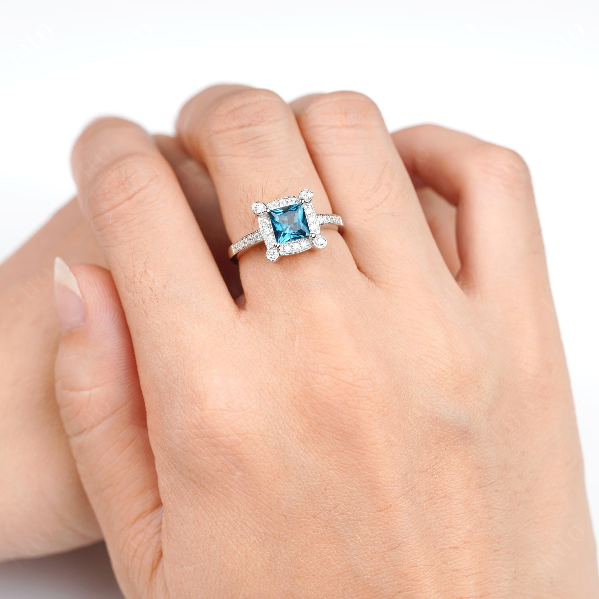 Princess Cut London Blue Topaz Halo Statement Ring - LUO Jewelry 