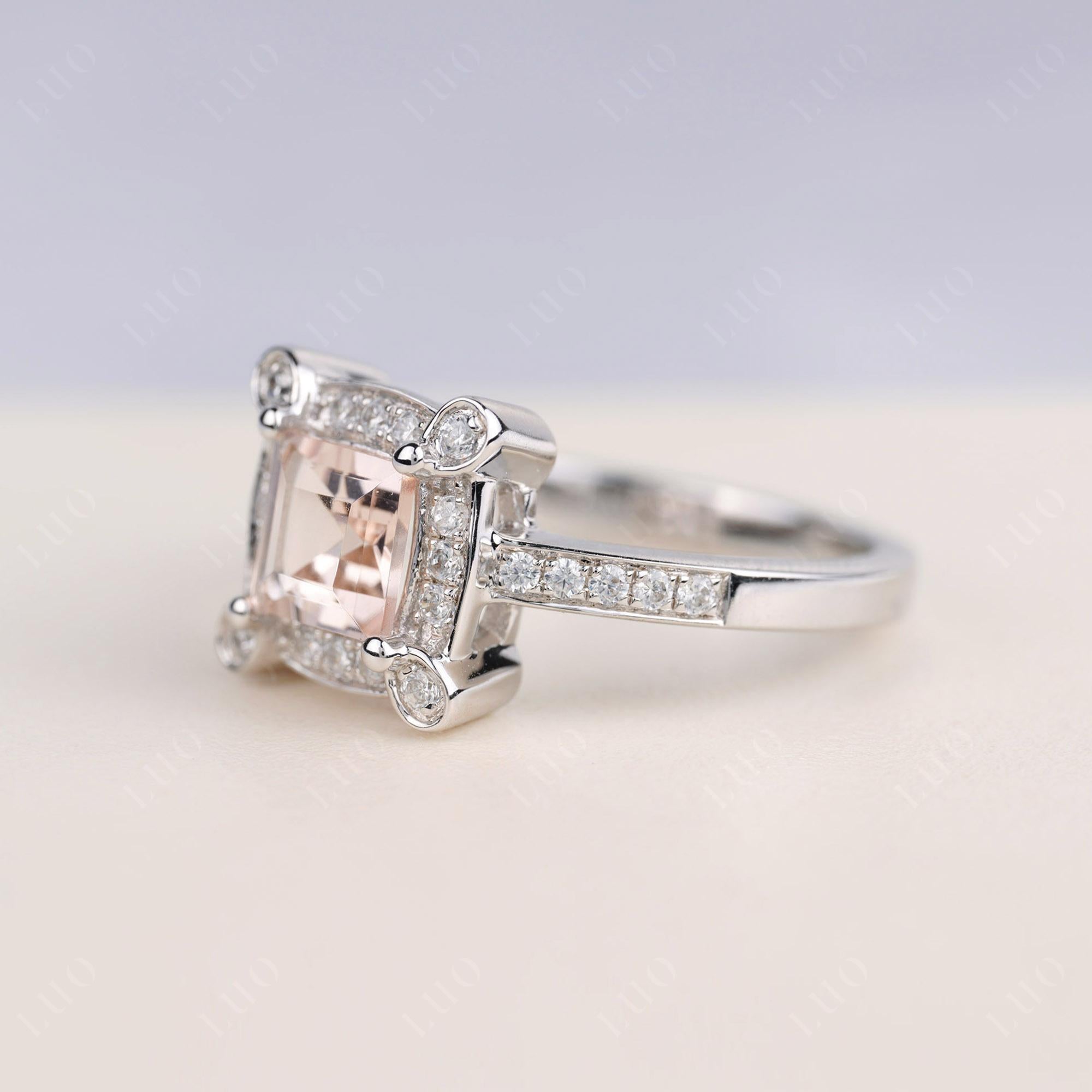 Princess Cut Morganite Halo Statement Ring - LUO Jewelry 