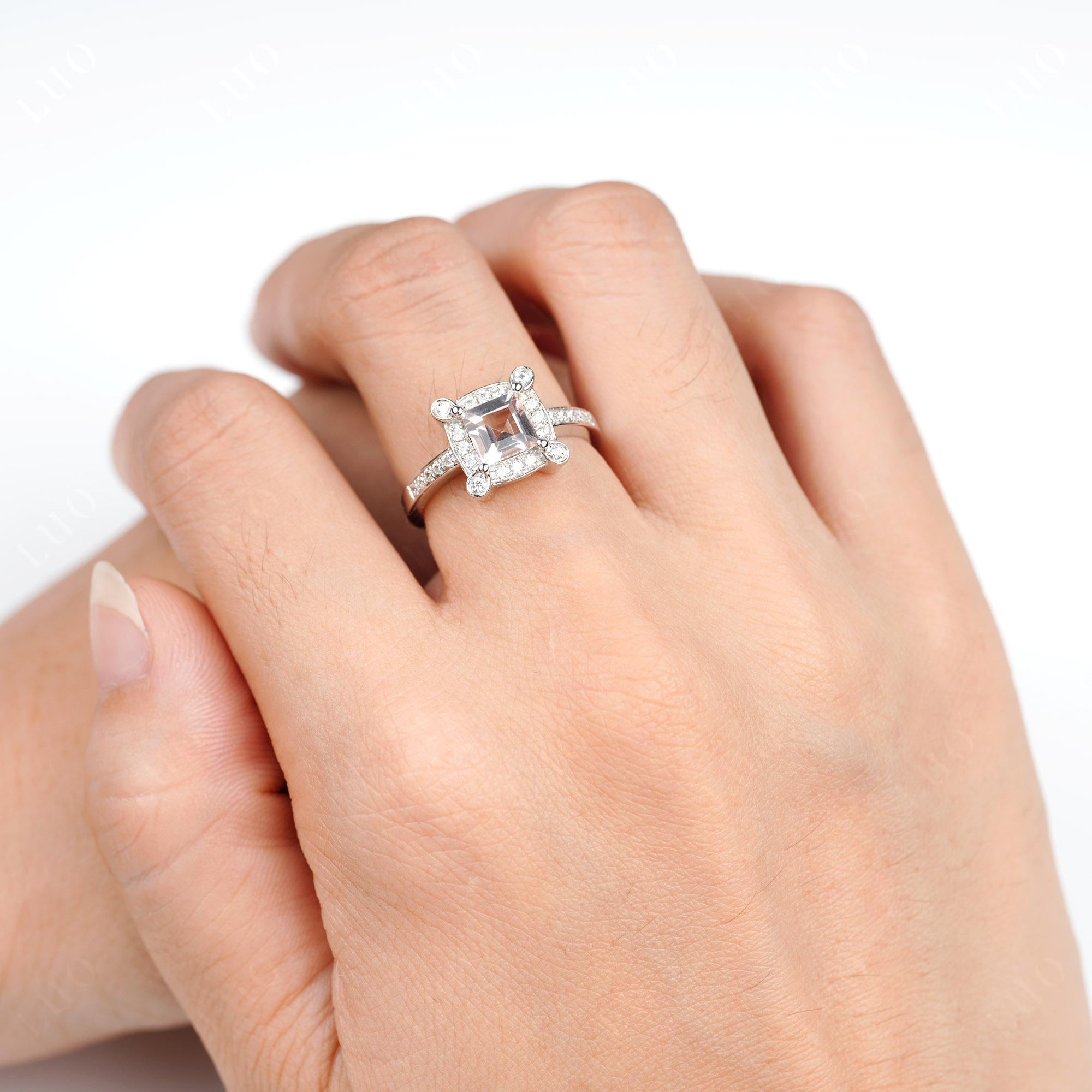 Princess Cut Morganite Halo Statement Ring - LUO Jewelry 