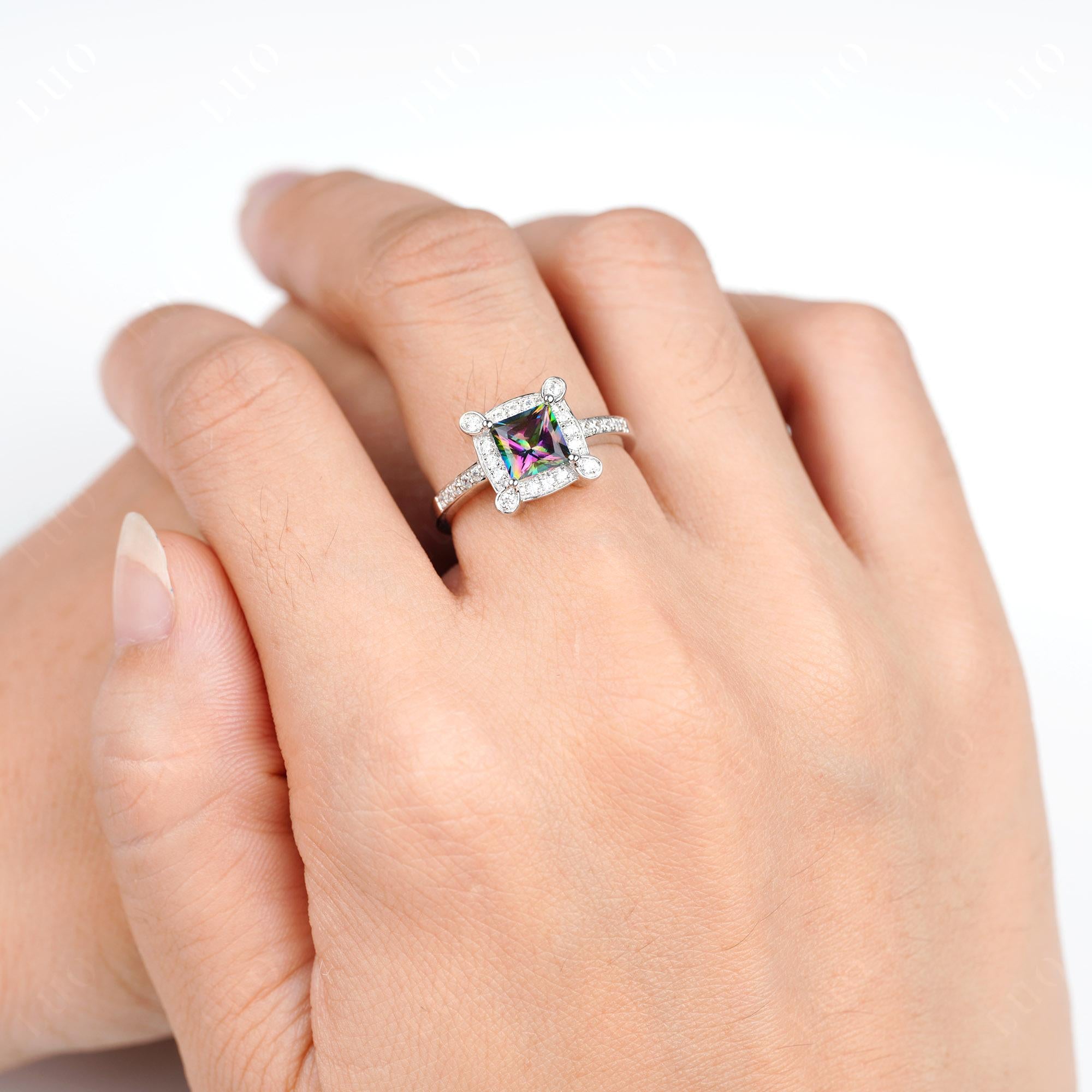 Princess Cut Mystic Topaz Halo Statement Ring - LUO Jewelry 