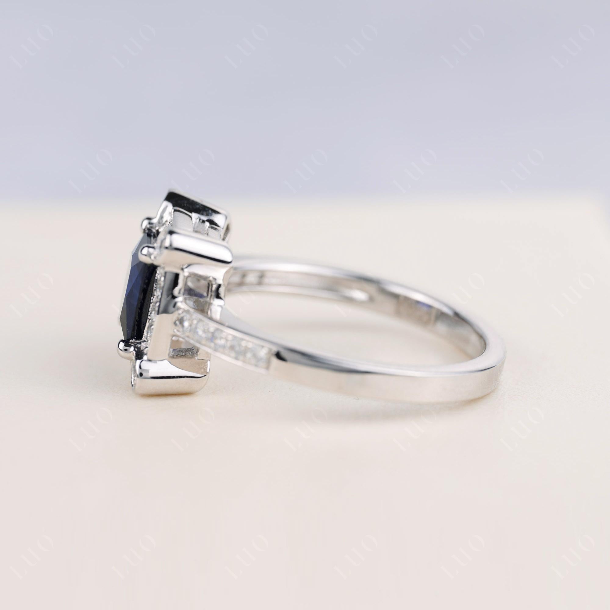 Princess Cut Sapphire Halo Statement Ring - LUO Jewelry 