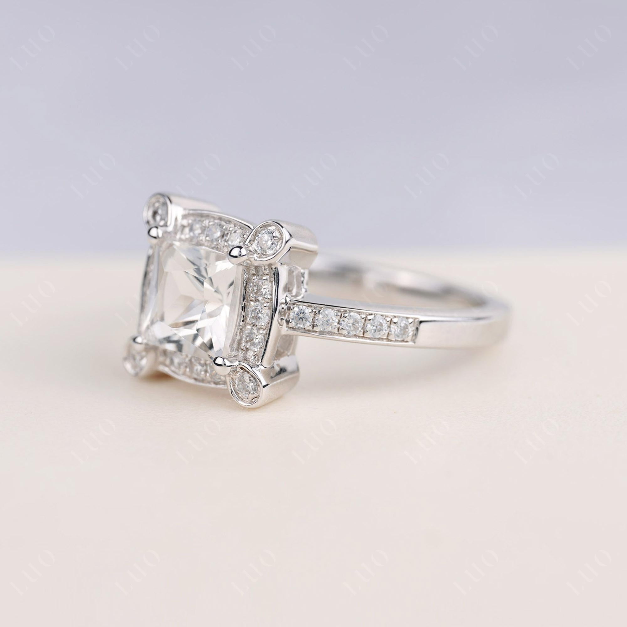 Princess Cut White Topaz Halo Statement Ring - LUO Jewelry 