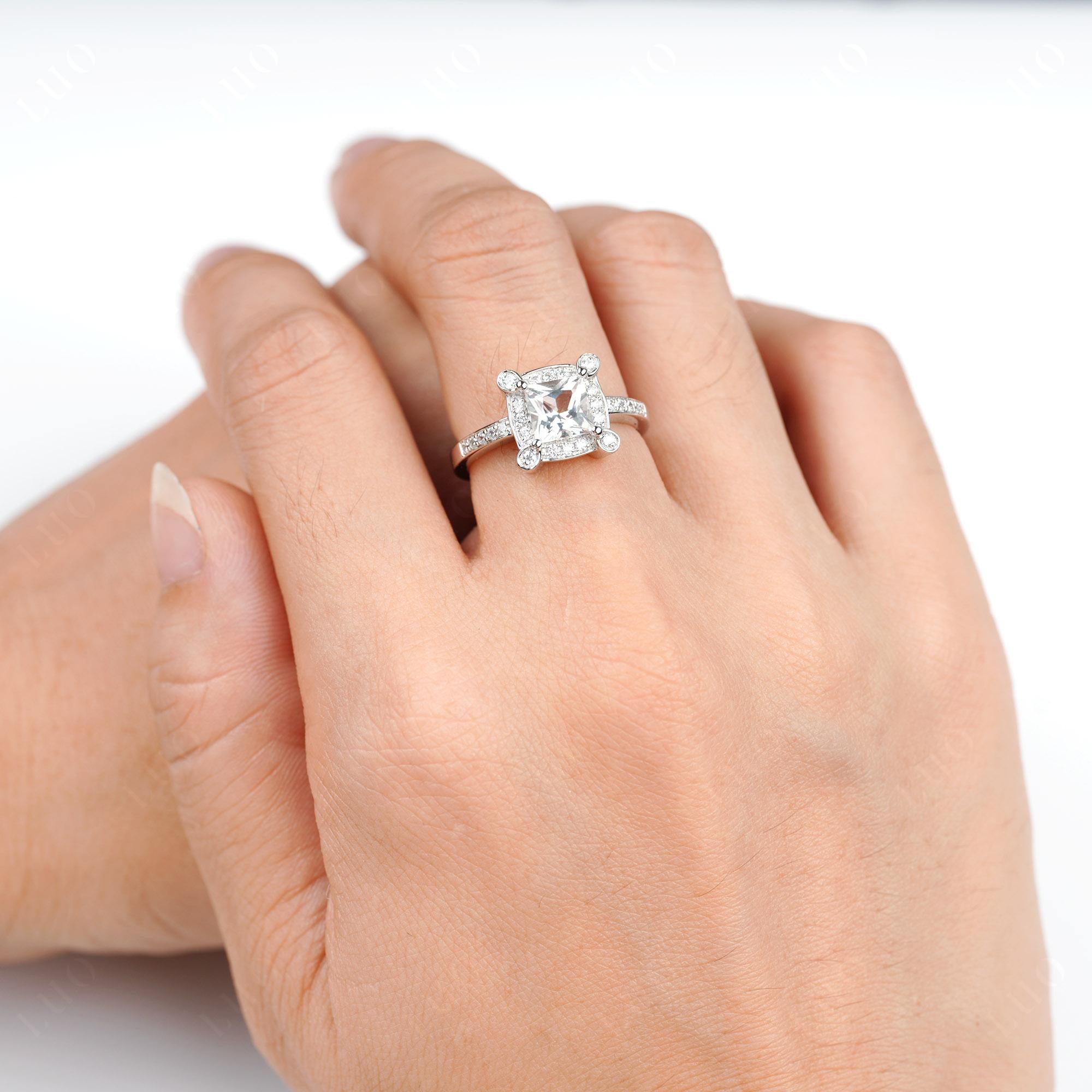 Princess Cut White Topaz Halo Statement Ring - LUO Jewelry 