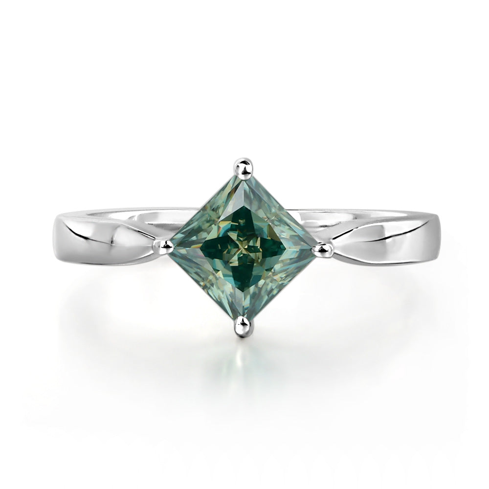 Green Moissanite Princess Cut Kite Set Ring