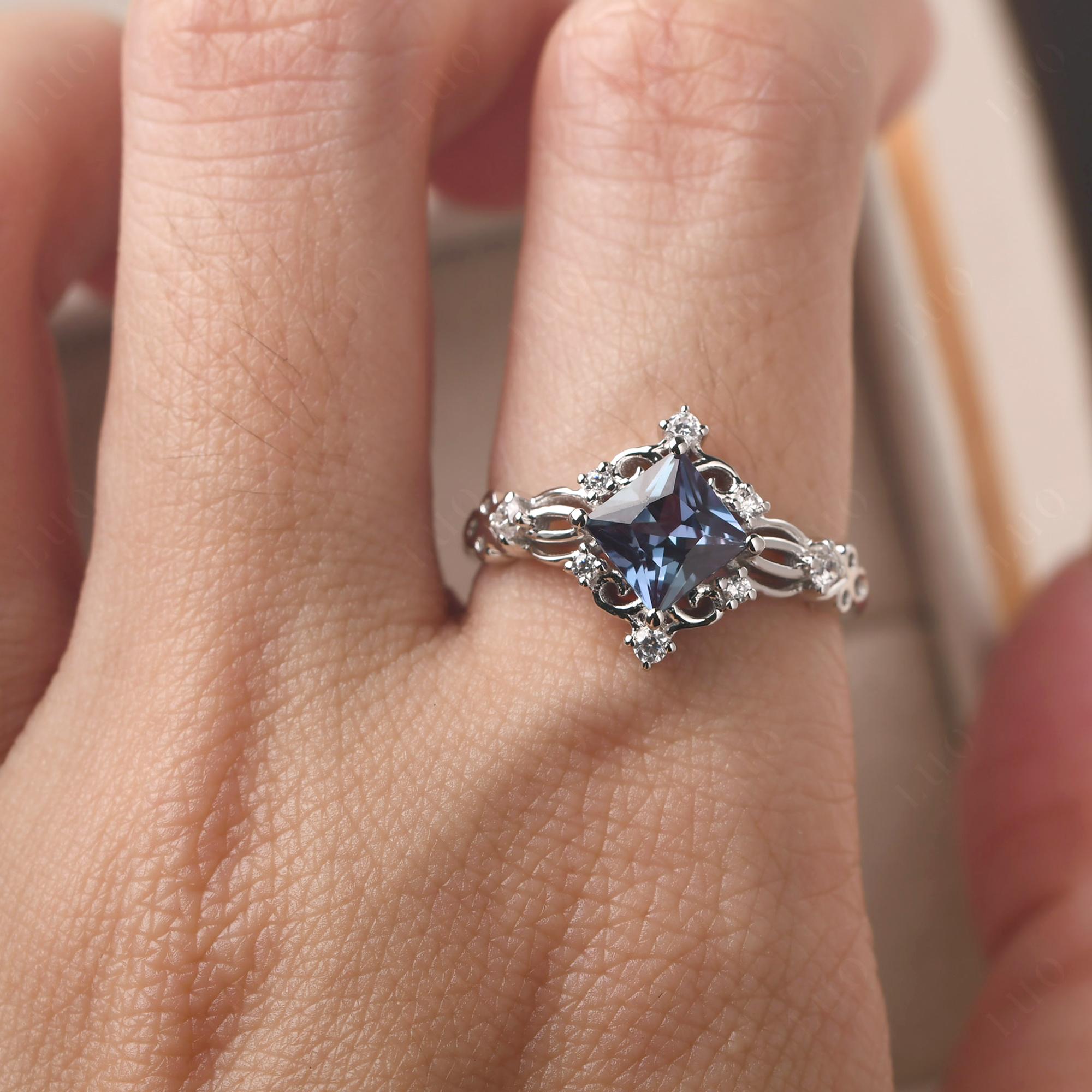 Princess Cut Alexandrite Art Deco Ring - LUO Jewelry 