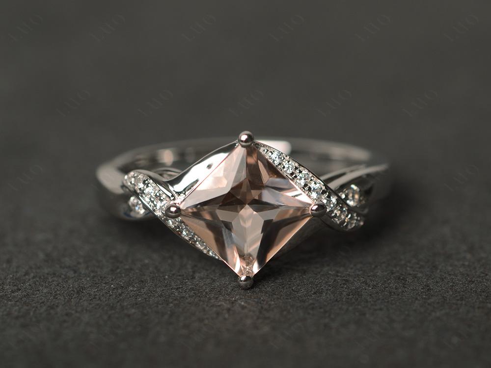 Morganite Kite Set Princess Cut Ring - LUO Jewelry 
