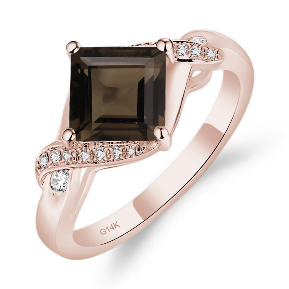 Smoky Quartz Kite Set Square Cut Ring - LUO Jewelry #metal_14k rose gold