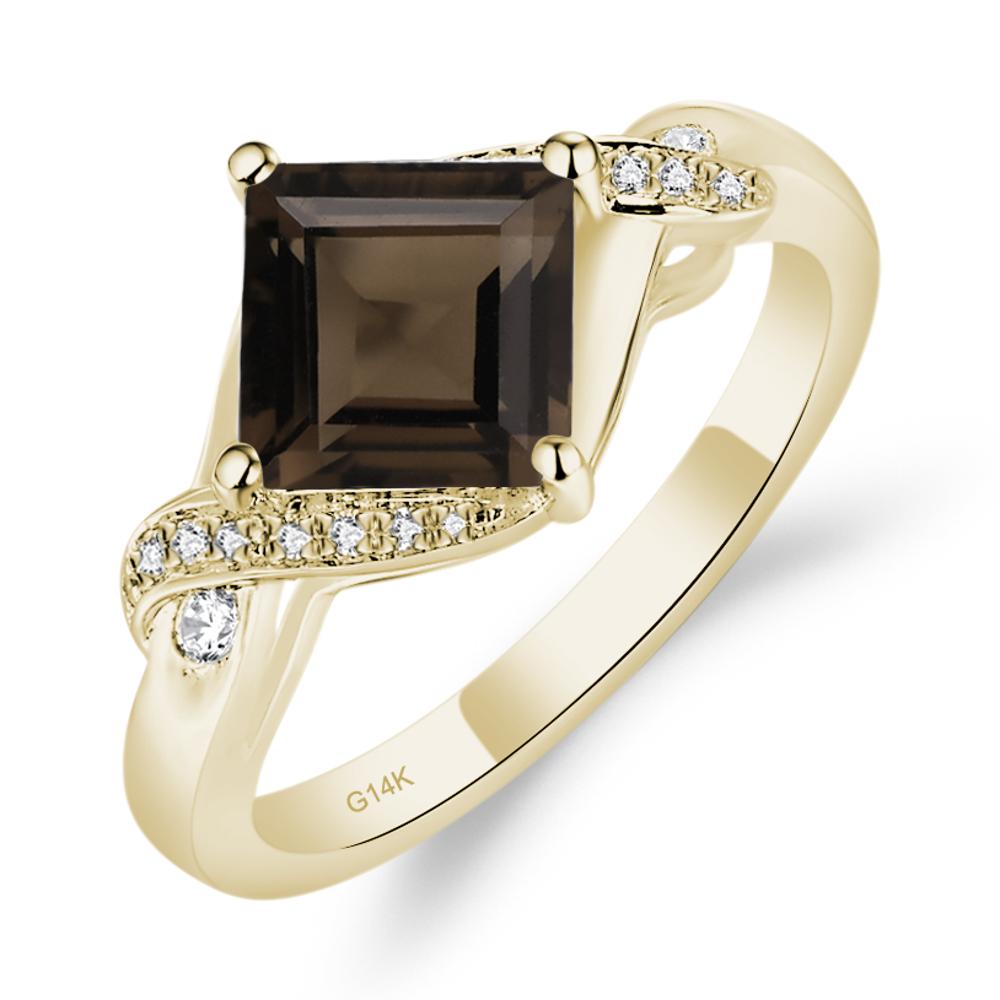 Smoky Quartz Kite Set Square Cut Ring - LUO Jewelry #metal_14k yellow gold