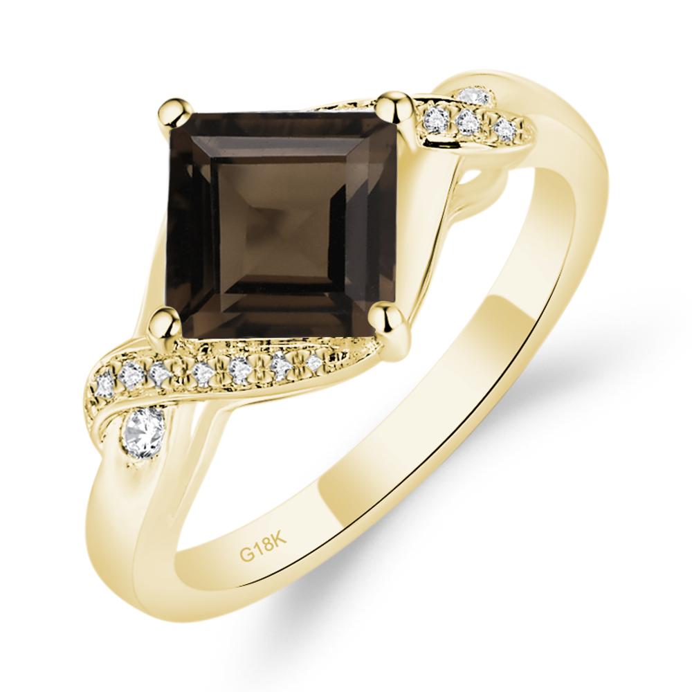 Smoky Quartz Kite Set Square Cut Ring - LUO Jewelry #metal_18k yellow gold