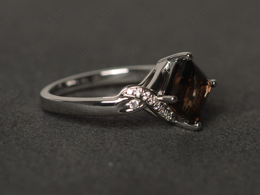 Smoky Quartz Kite Set Square Cut Ring - LUO Jewelry 