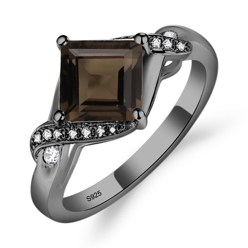 Smoky Quartz Kite Set Square Cut Ring - LUO Jewelry #metal_black finish sterling silver