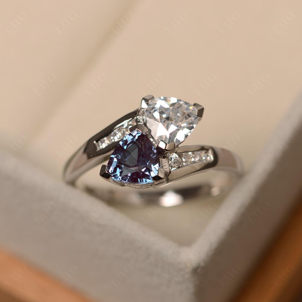 Alexandrite and White Topaz Two Stone Bypass Ring - LUO Jewelry 