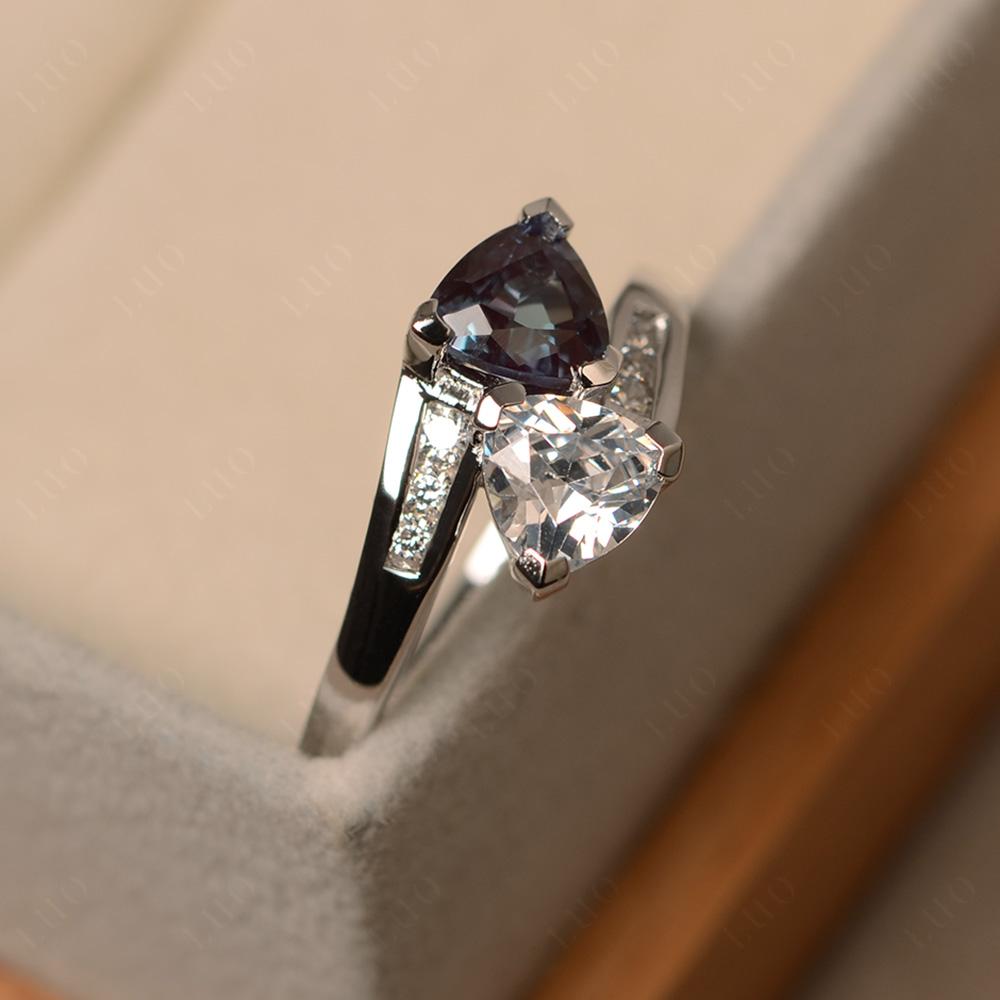 Alexandrite and White Topaz Two Stone Bypass Ring - LUO Jewelry 