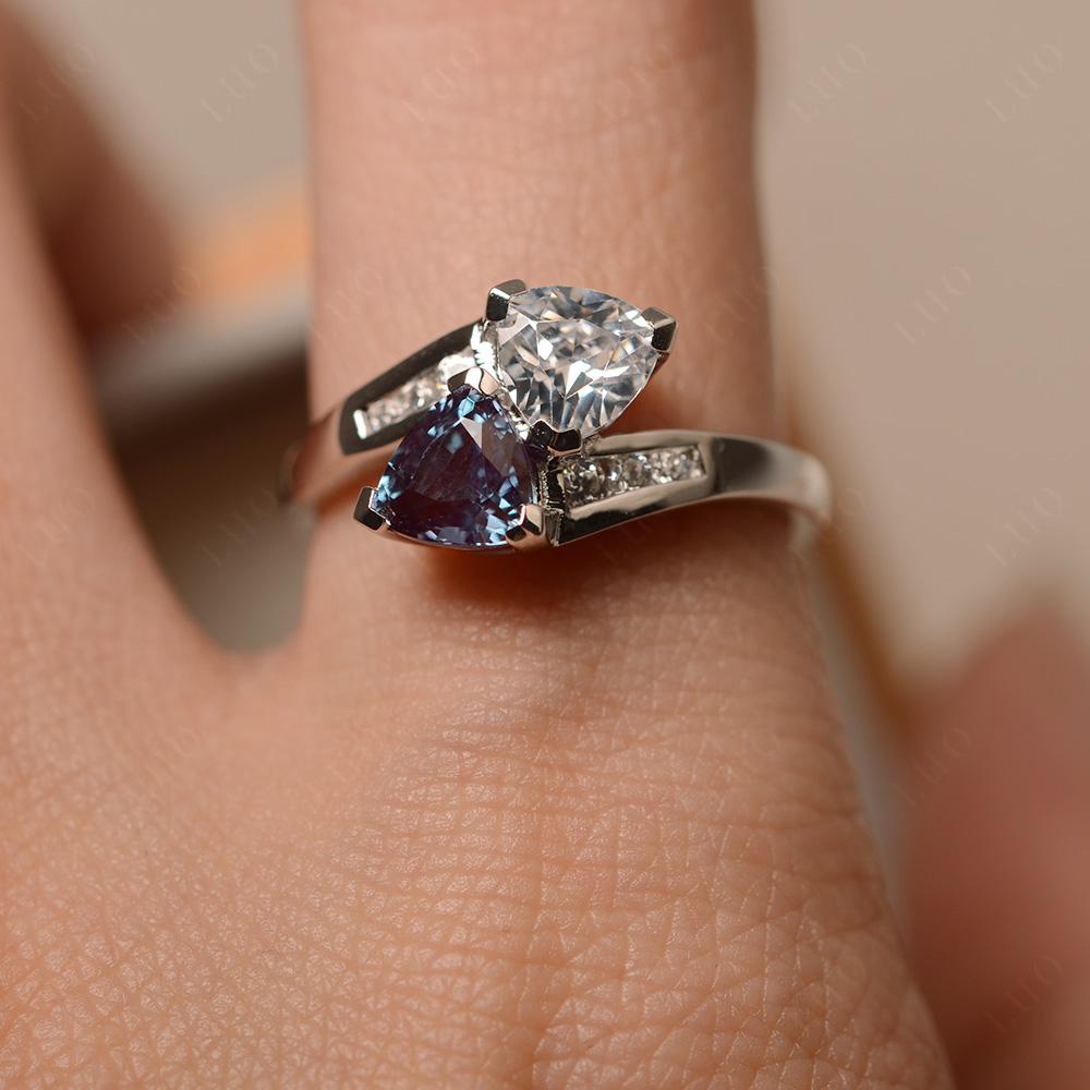 Alexandrite and White Topaz Two Stone Bypass Ring - LUO Jewelry 