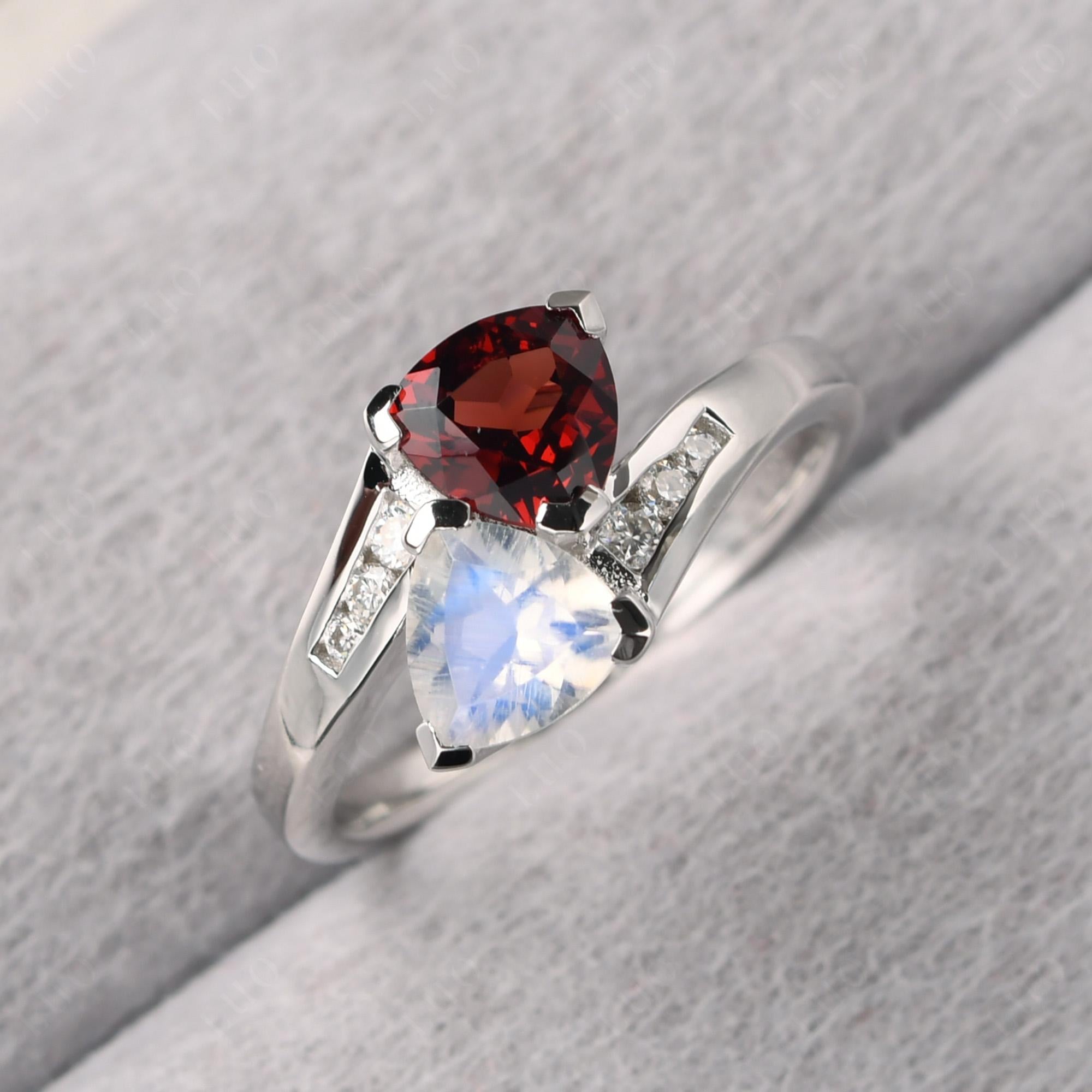 Moonstone and Garnet Ring - LUO Jewelry 