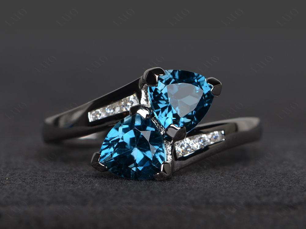 London Blue Topaz Two Stone Bypass Ring - LUO Jewelry 