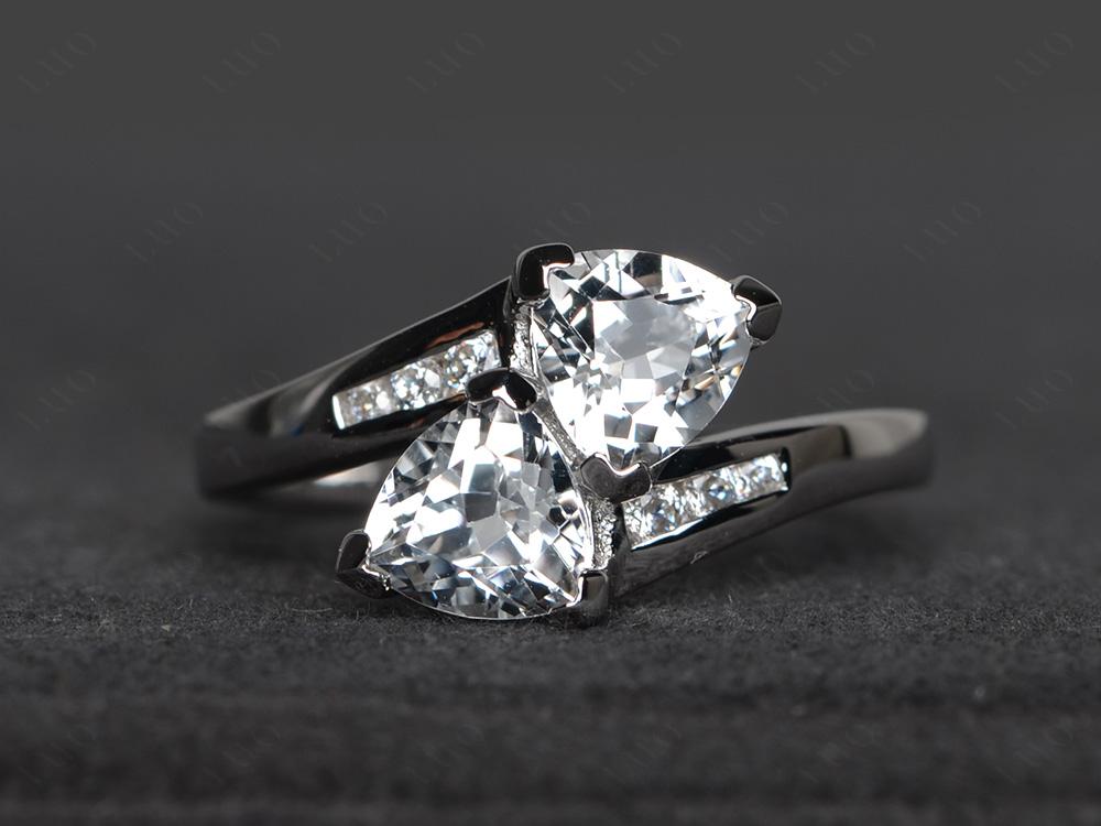 White Topaz Two Stone Bypass Ring - LUO Jewelry 