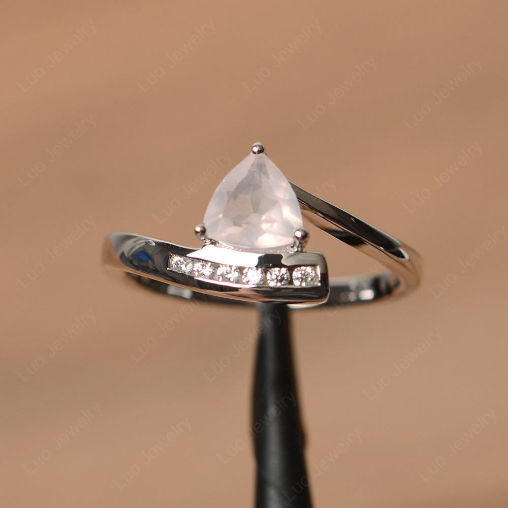 Trillion Cut Rose Quartz Engagement Ring Silver - LUO Jewelry