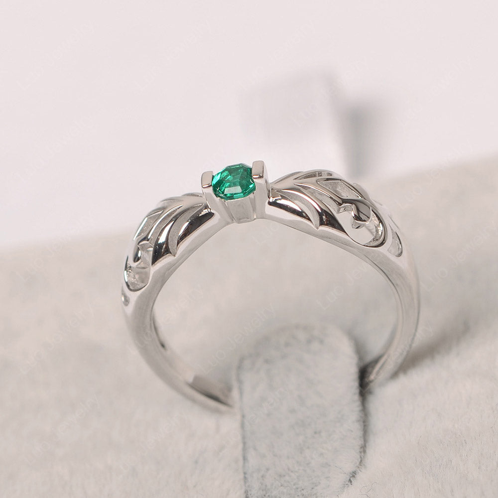 Charm Pattern Solitaire Octagon Cut Emerald Ring