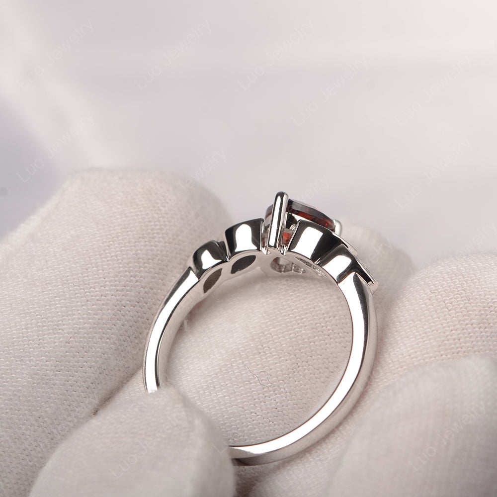 Vintage Heart Garnet Ring White Gold - LUO Jewelry