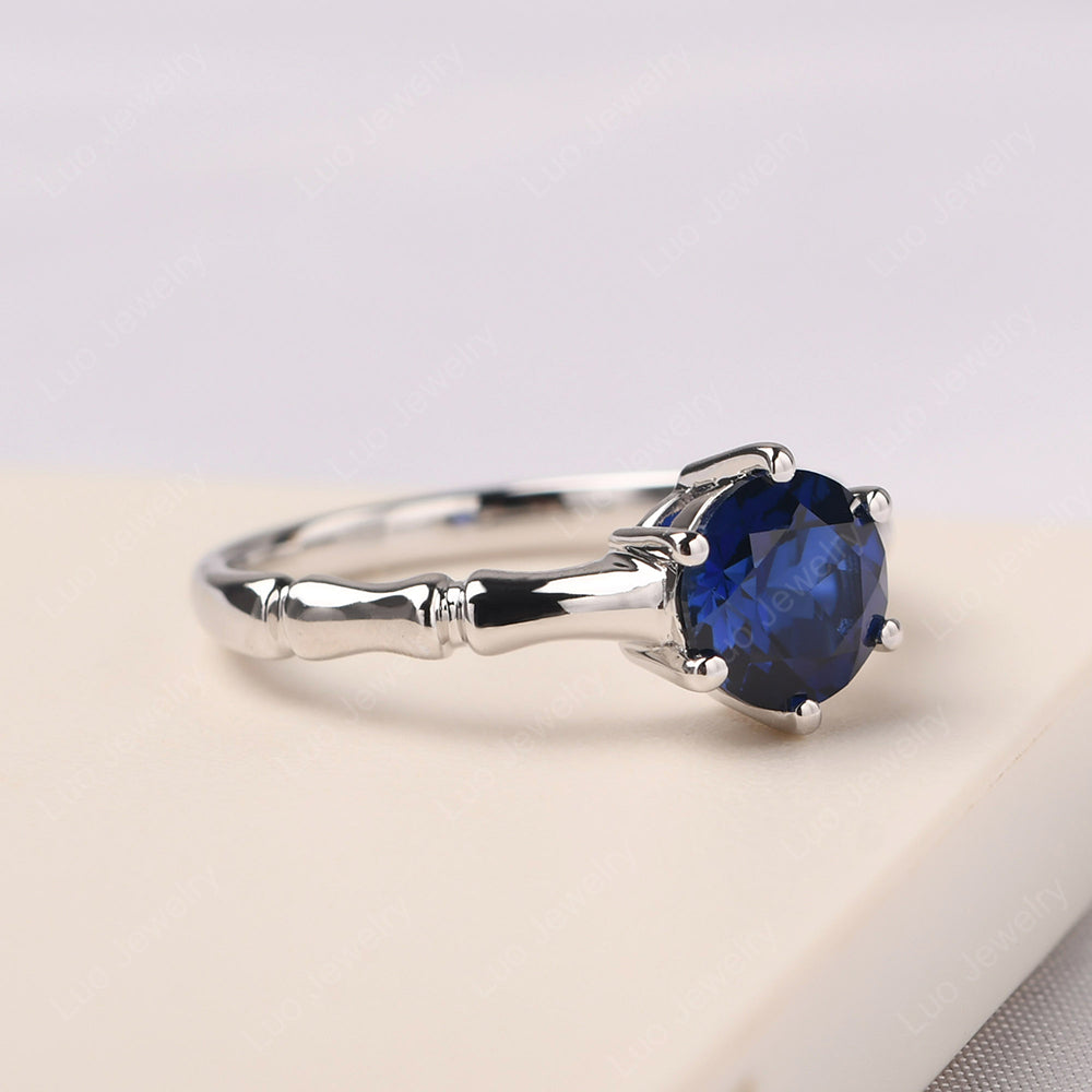 Bamboo 6 Prong Lab Sapphire Solitaire Ring - LUO Jewelry