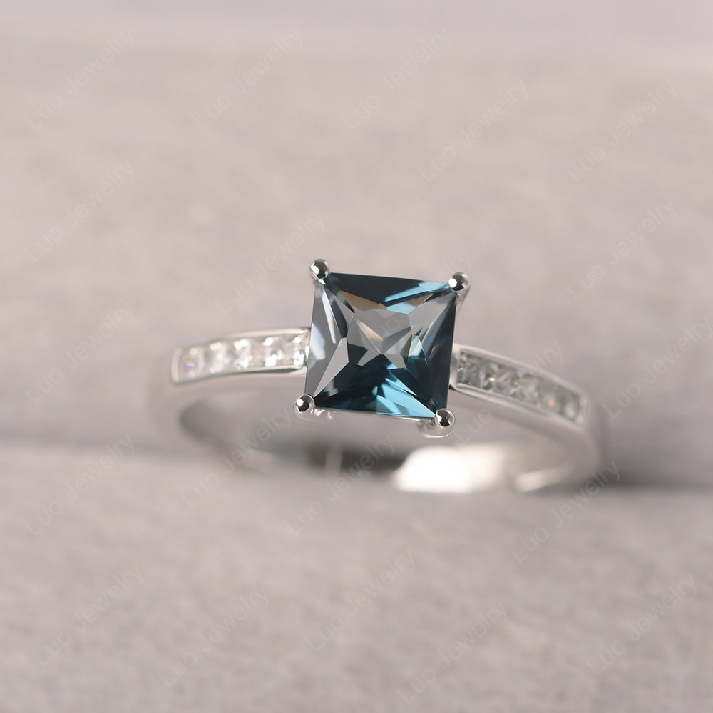 London Blue Topaz Wedding Rings Princess Cut Rose Gold - LUO Jewelry