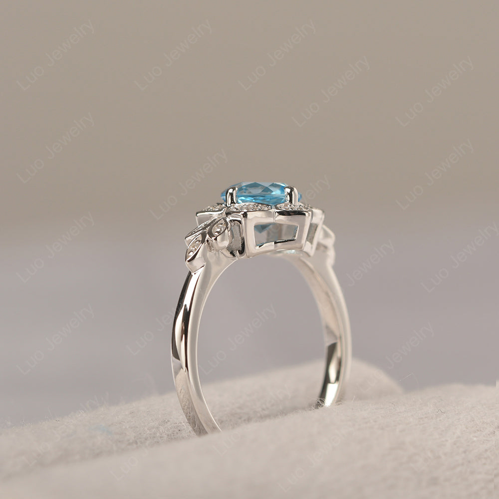 Round Cut Swiss Blue Topaz Flower Ring Yellow Gold - LUO Jewelry