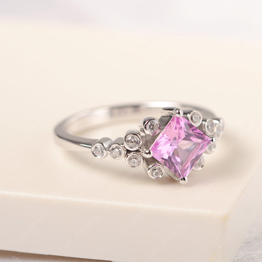 Princess Cut Pink Sapphire Engagement Ring Rose Gold - LUO Jewelry