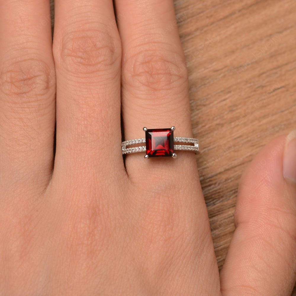 Double Band Square Cut Garnet Ring Silver - LUO Jewelry