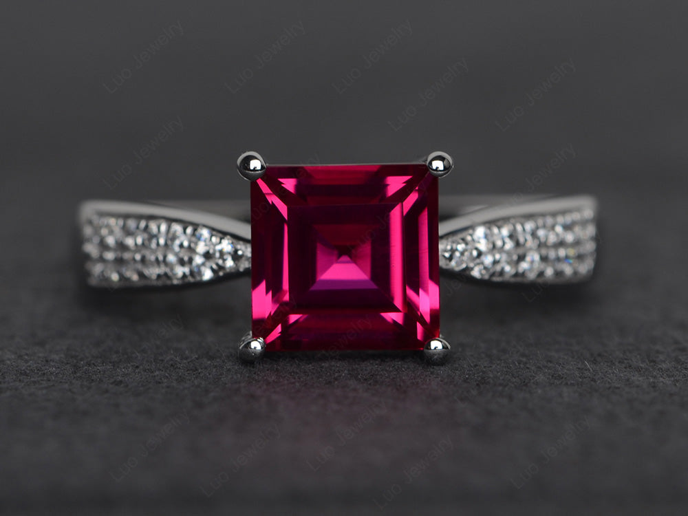 Square Ruby Ring Sterling Silver - LUO Jewelry