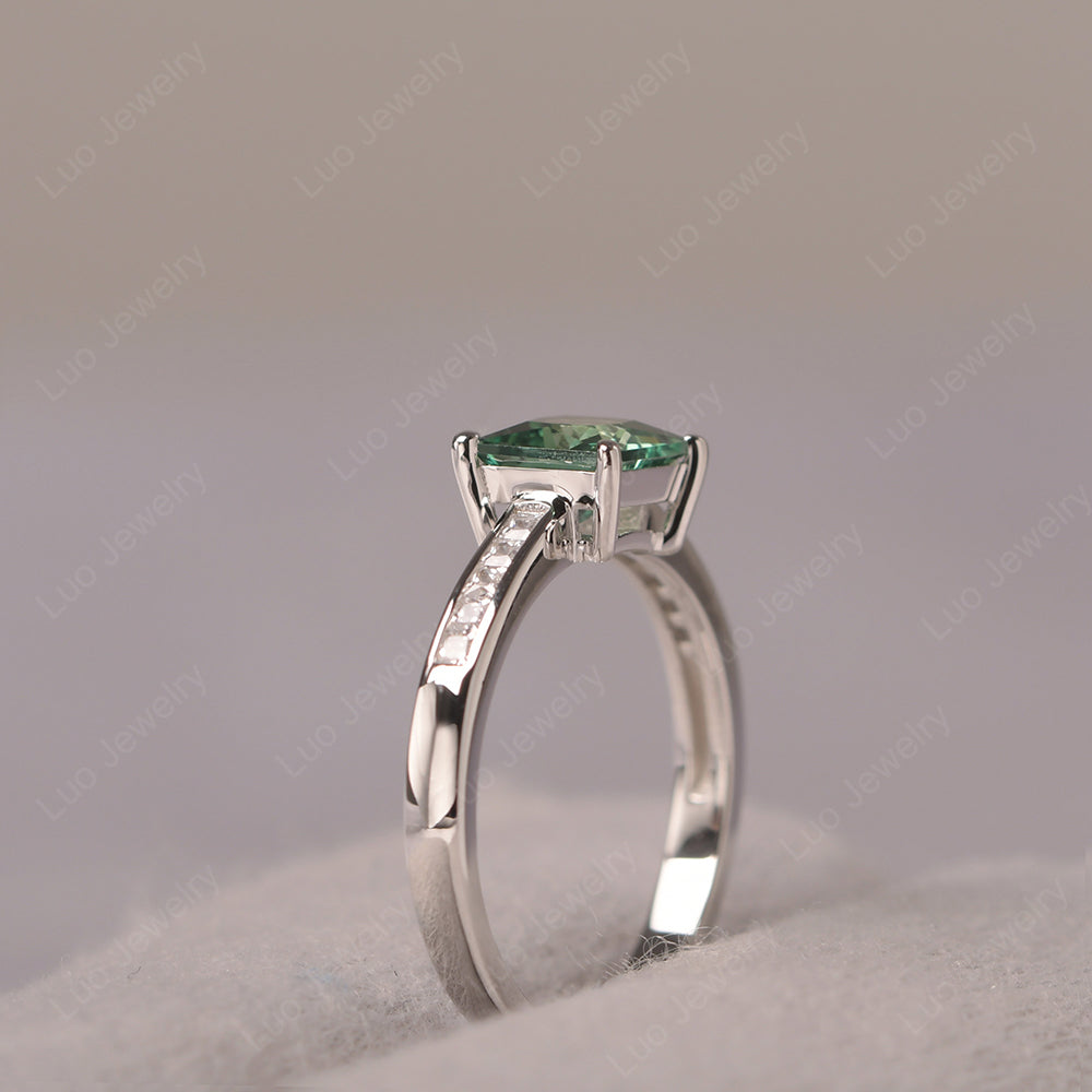 Green Sapphire Wedding Rings Princess Cut Rose Gold - LUO Jewelry