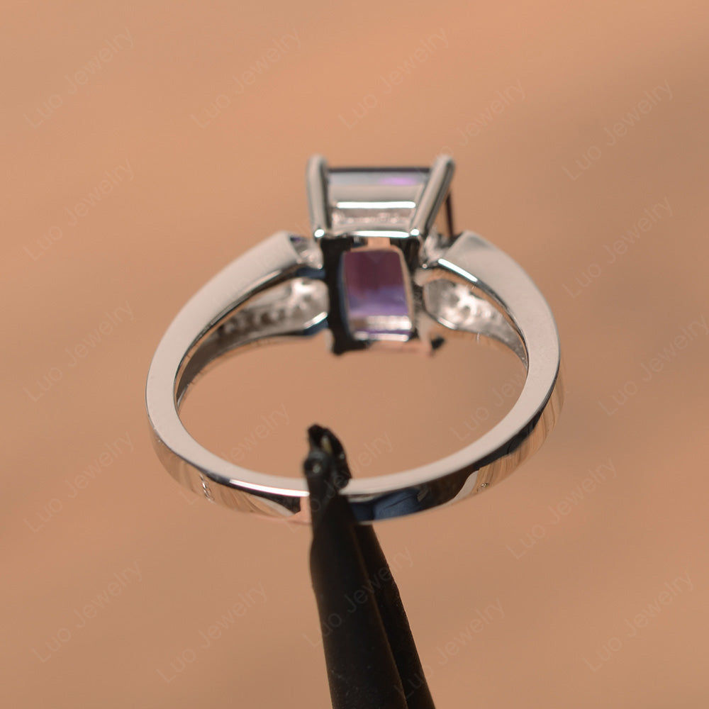 Emerald Cut Amethyst Wedding Ring White Gold - LUO Jewelry